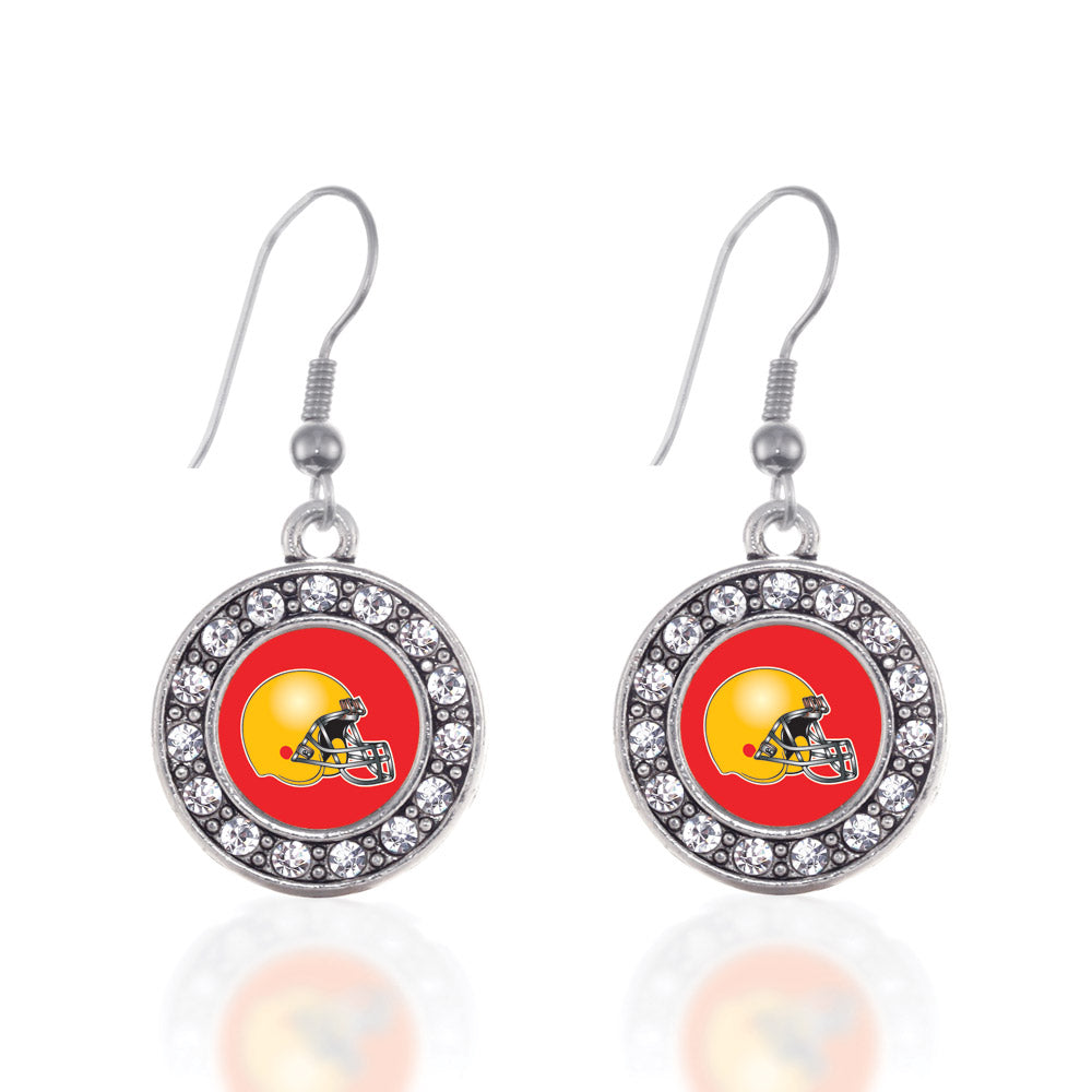 Silver Red and Yellow Team Helmet Circle Charm Dangle Earrings