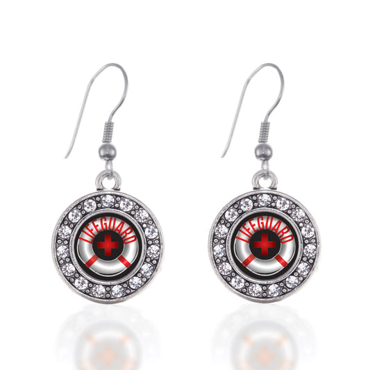 Silver Life Guard Circle Charm Dangle Earrings