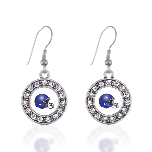 Silver White and Blue Team Helmet Circle Charm Dangle Earrings