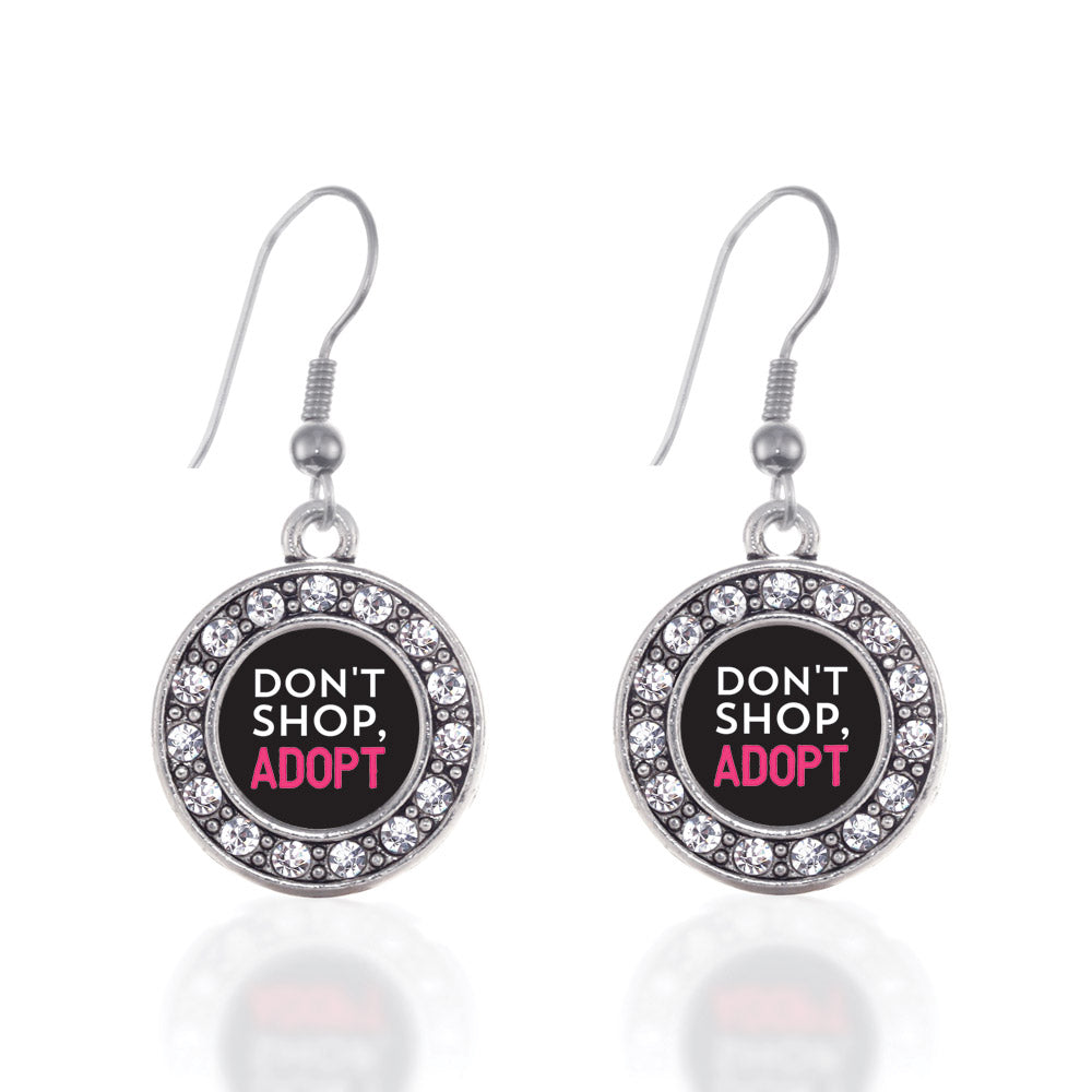 Silver Don't Shop, Adopt Circle Charm Dangle Earrings