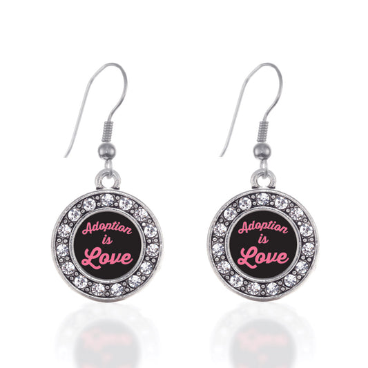 Silver Adoption Is Love Circle Charm Dangle Earrings