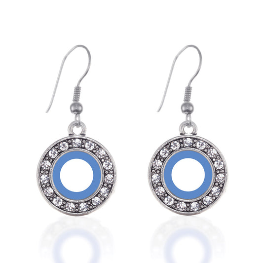 Silver Diabetes Blue Symbol Circle Charm Dangle Earrings