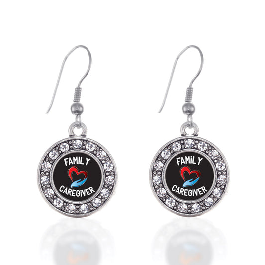 Silver Family Caregiver Circle Charm Dangle Earrings