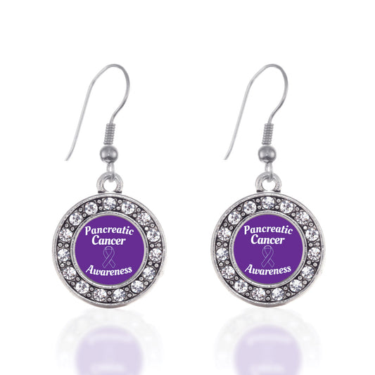 Silver Pancreatic Cancer Awareness Circle Charm Dangle Earrings