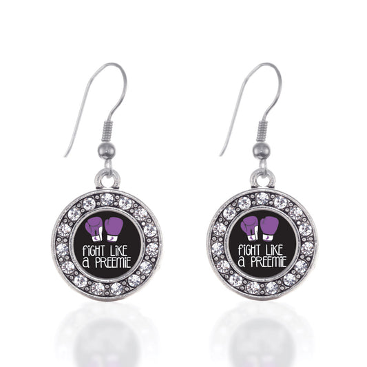 Silver Fight Like A Preemie Circle Charm Dangle Earrings