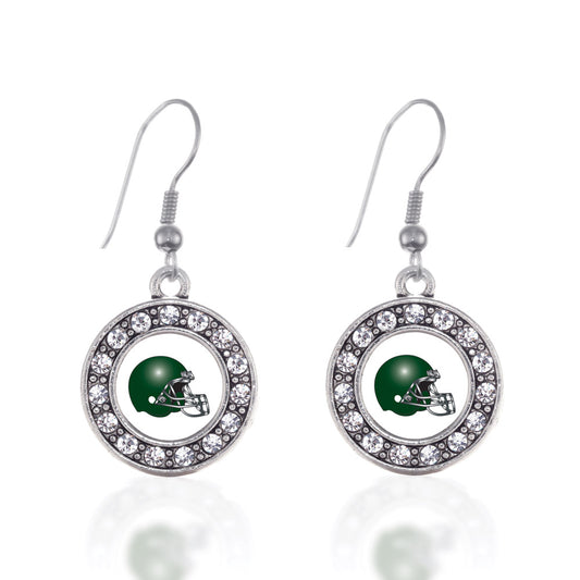 Silver White and Green Team Helmet Circle Charm Dangle Earrings