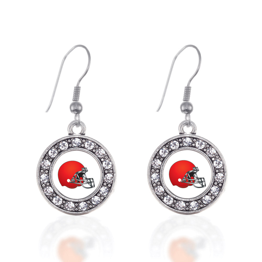 Silver Red and White Team Helmet Circle Charm Dangle Earrings
