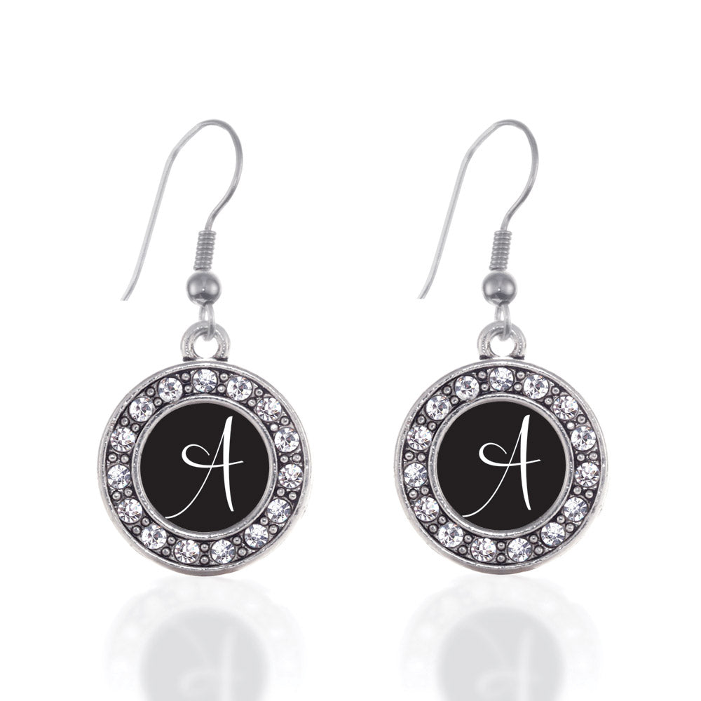 Silver My Script Initials - Letter A Circle Charm Dangle Earrings