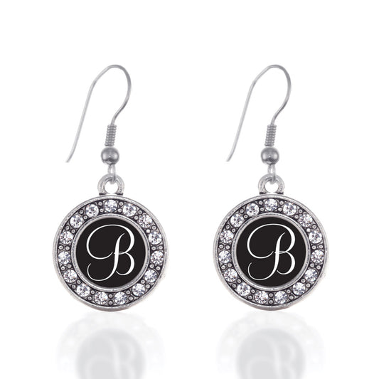 Silver My Script Initials - Letter B Circle Charm Dangle Earrings