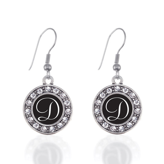 Silver My Script Initials - Letter D Circle Charm Dangle Earrings