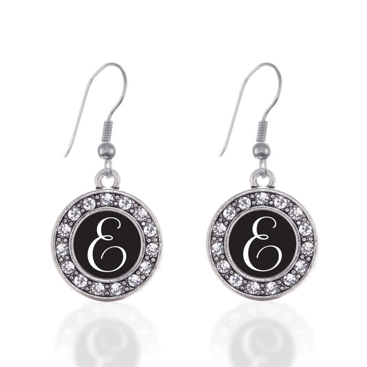 Silver My Script Initials - Letter E Circle Charm Dangle Earrings