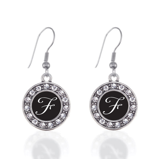 Silver My Script Initials - Letter F Circle Charm Dangle Earrings