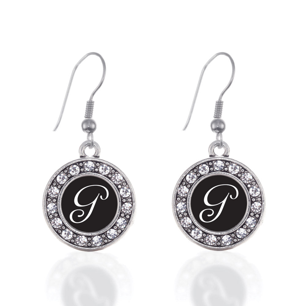 Silver My Script Initials - Letter G Circle Charm Dangle Earrings