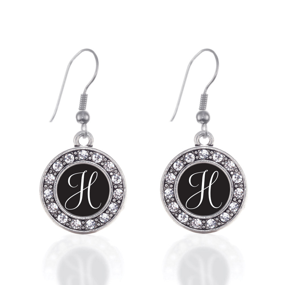 Silver My Script Initials - Letter H Circle Charm Dangle Earrings