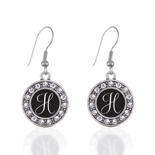 Silver My Script Initials - Letter H Circle Charm Dangle Earrings