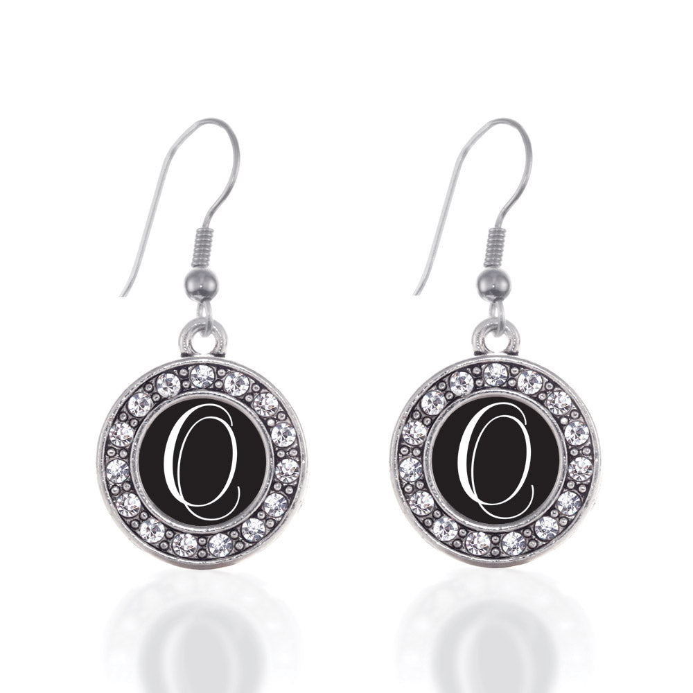 Silver My Script Initials - Letter O Circle Charm Dangle Earrings