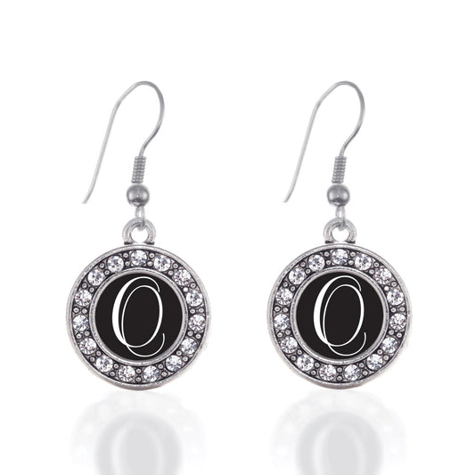 Silver My Script Initials - Letter O Circle Charm Dangle Earrings