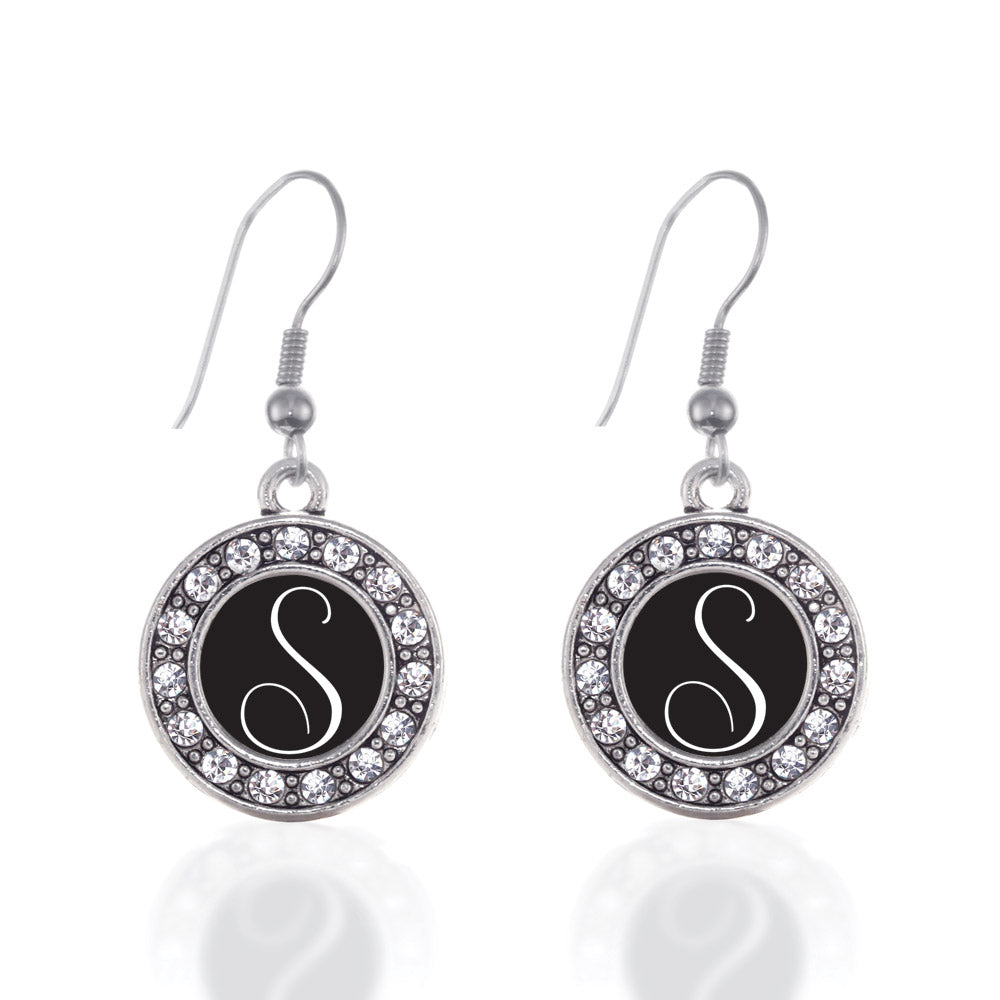 Silver My Script Initials - Letter S Circle Charm Dangle Earrings