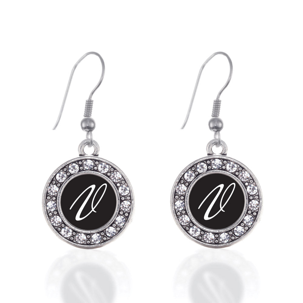 Silver My Script Initials - Letter V Circle Charm Dangle Earrings