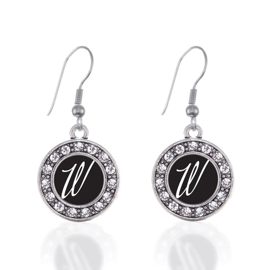 Silver My Script Initials - Letter W Circle Charm Dangle Earrings