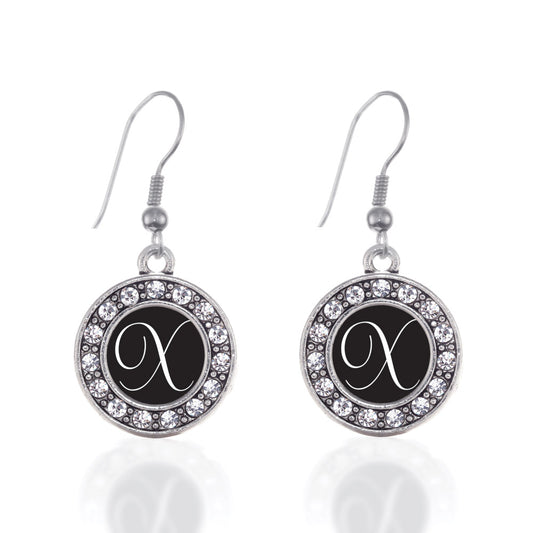 Silver My Script Initials - Letter X Circle Charm Dangle Earrings