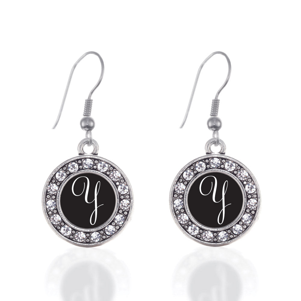Silver My Script Initials - Letter Y Circle Charm Dangle Earrings