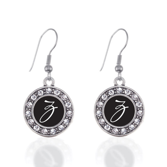 Silver My Script Initials - Letter Z Circle Charm Dangle Earrings