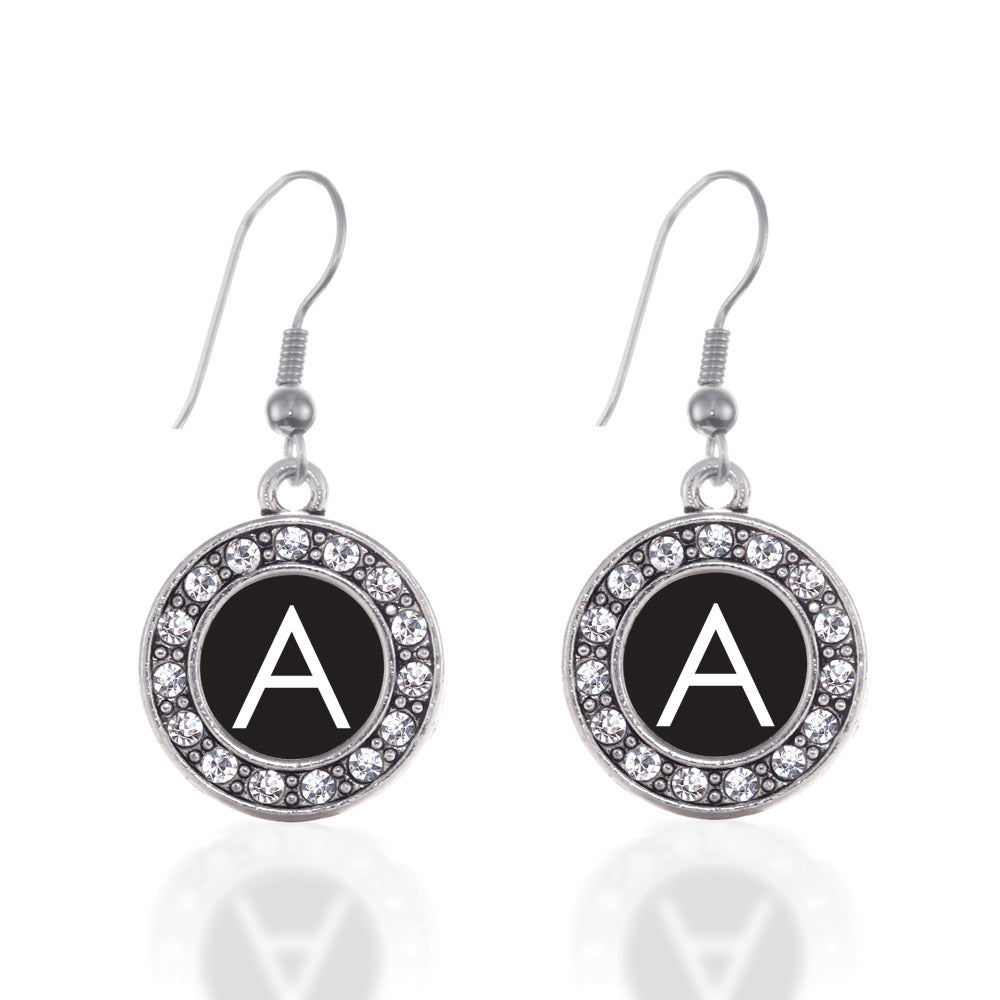 Silver My Initials - Letter A Circle Charm Dangle Earrings
