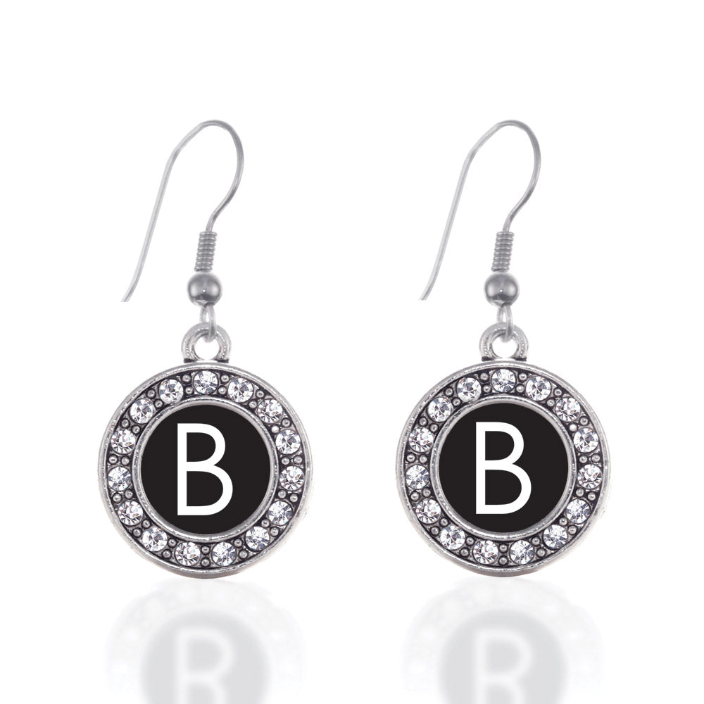 Silver My Initials - Letter B Circle Charm Dangle Earrings
