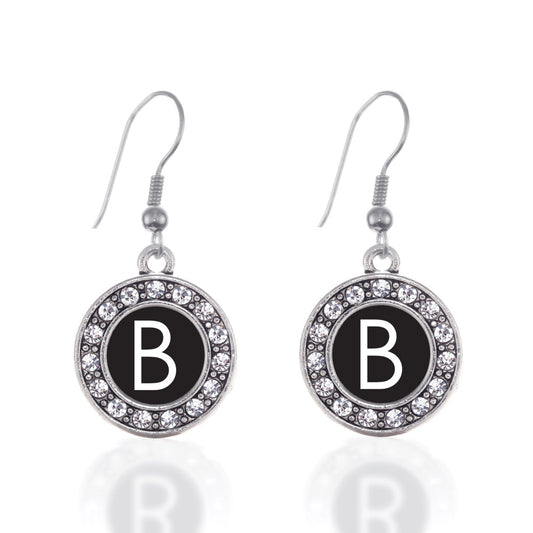 Silver My Initials - Letter B Circle Charm Dangle Earrings