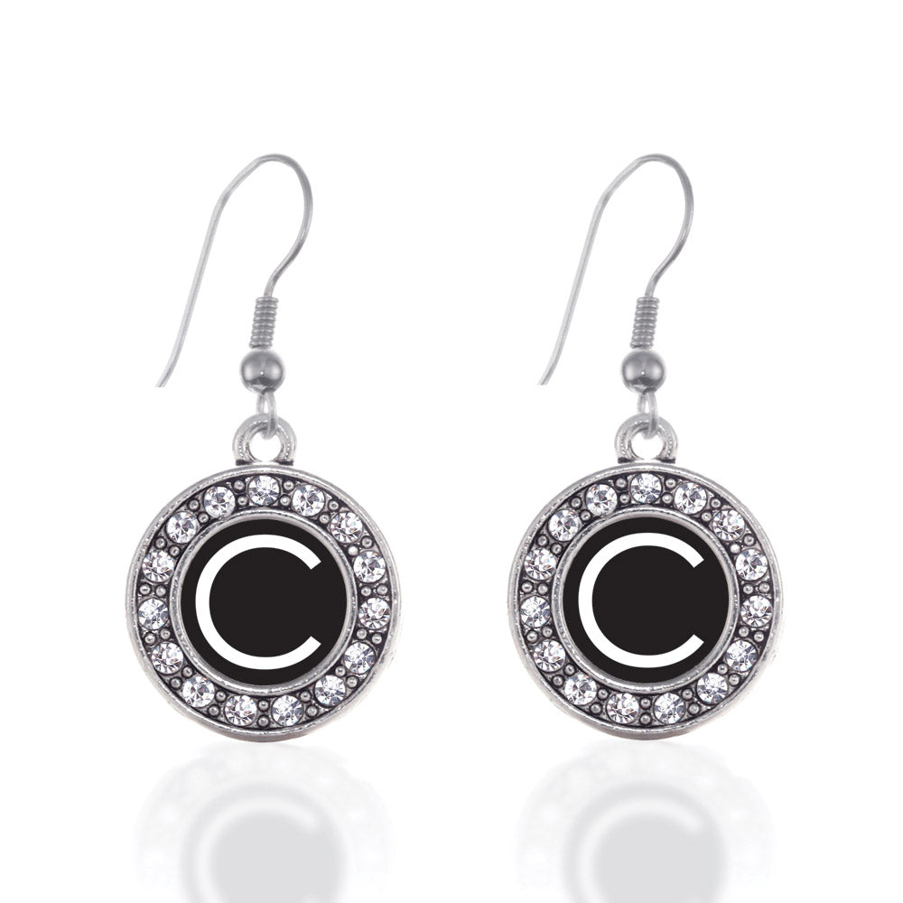 Silver My Initials - Letter C Circle Charm Dangle Earrings