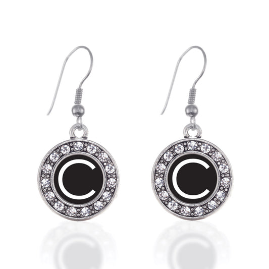 Silver My Initials - Letter C Circle Charm Dangle Earrings