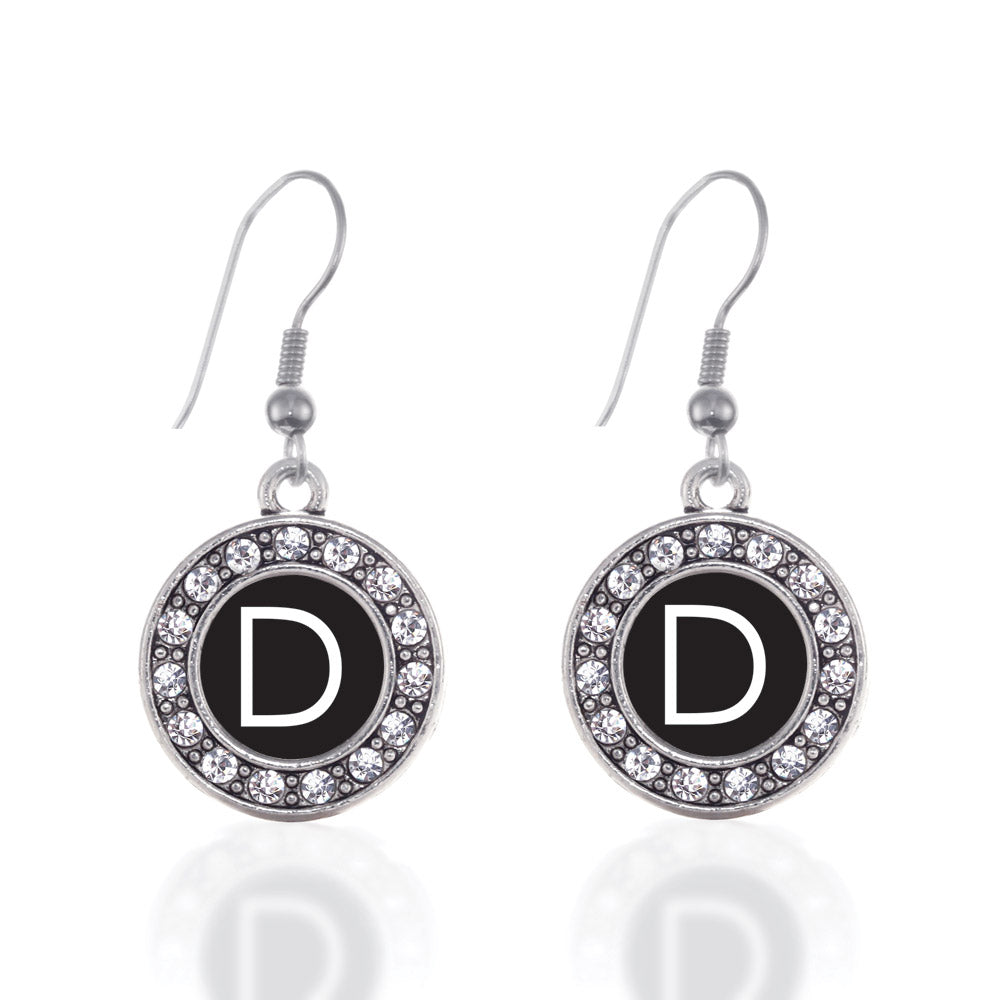 Silver My Initials - Letter D Circle Charm Dangle Earrings