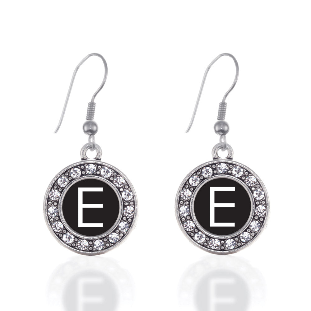 Silver My Initials - Letter E Circle Charm Dangle Earrings