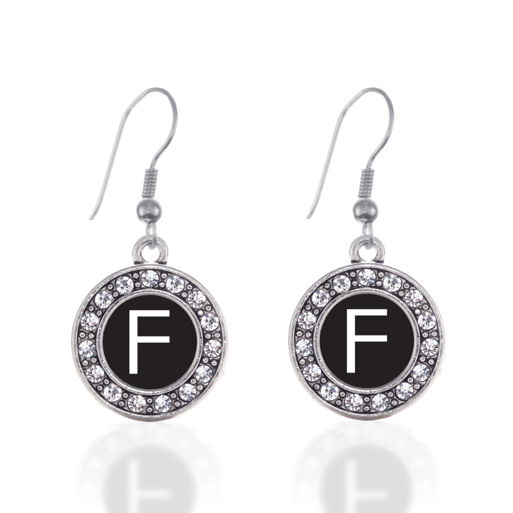 Silver My Initials - Letter F Circle Charm Dangle Earrings