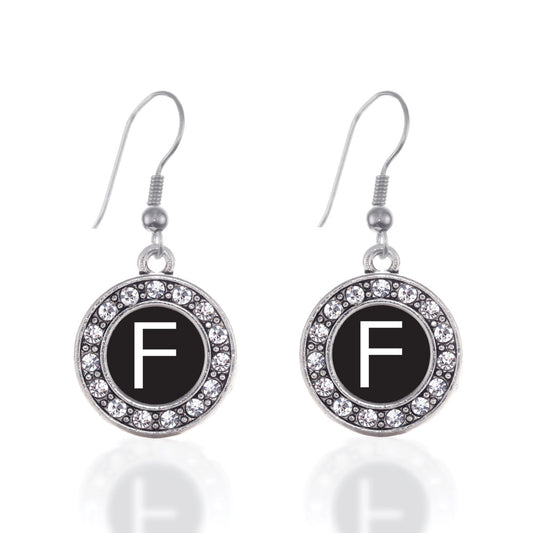 Silver My Initials - Letter F Circle Charm Dangle Earrings