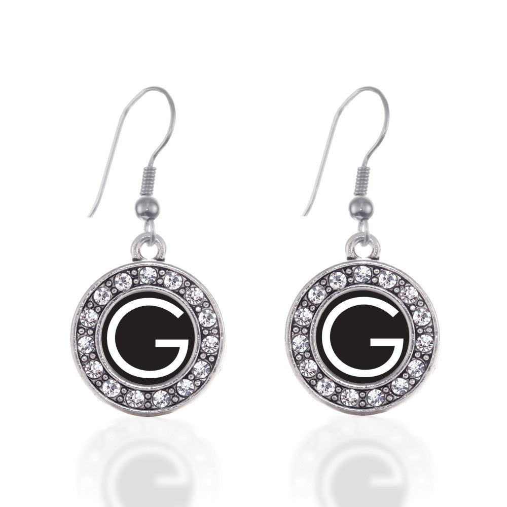 Silver My Initials - Letter G Circle Charm Dangle Earrings
