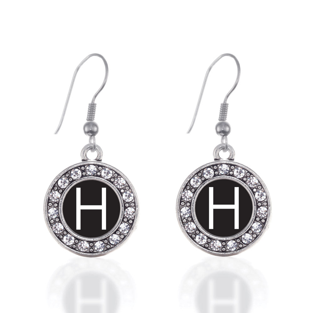 Silver My Initials - Letter H Circle Charm Dangle Earrings