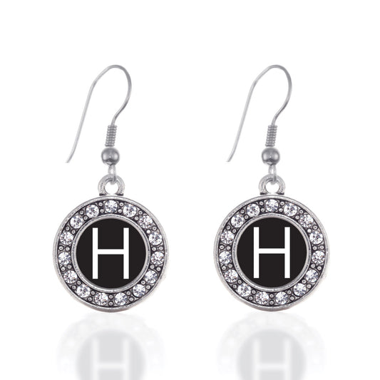 Silver My Initials - Letter H Circle Charm Dangle Earrings