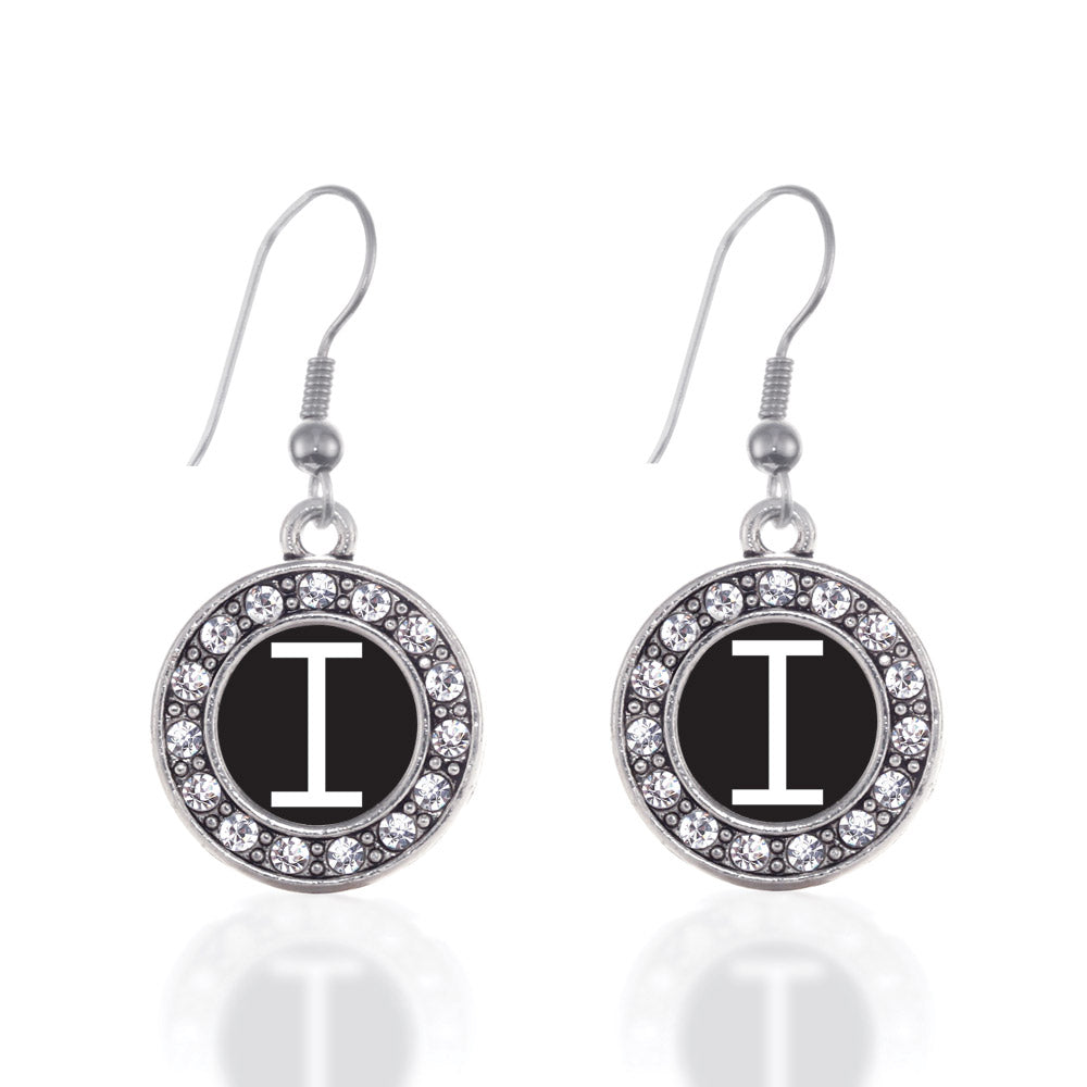 Silver My Initials - Letter I Circle Charm Dangle Earrings