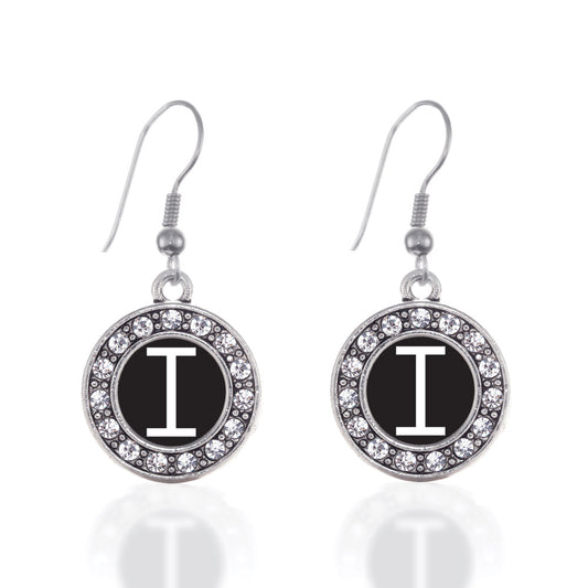 Silver My Initials - Letter I Circle Charm Dangle Earrings