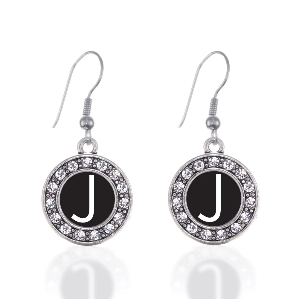 Silver My Initials - Letter J Circle Charm Dangle Earrings