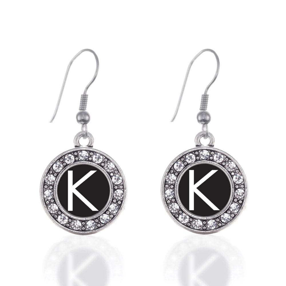 Silver My Initials - Letter K Circle Charm Dangle Earrings