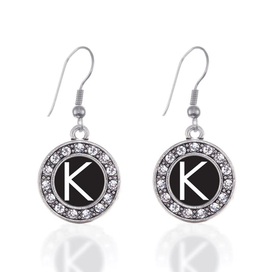 Silver My Initials - Letter K Circle Charm Dangle Earrings