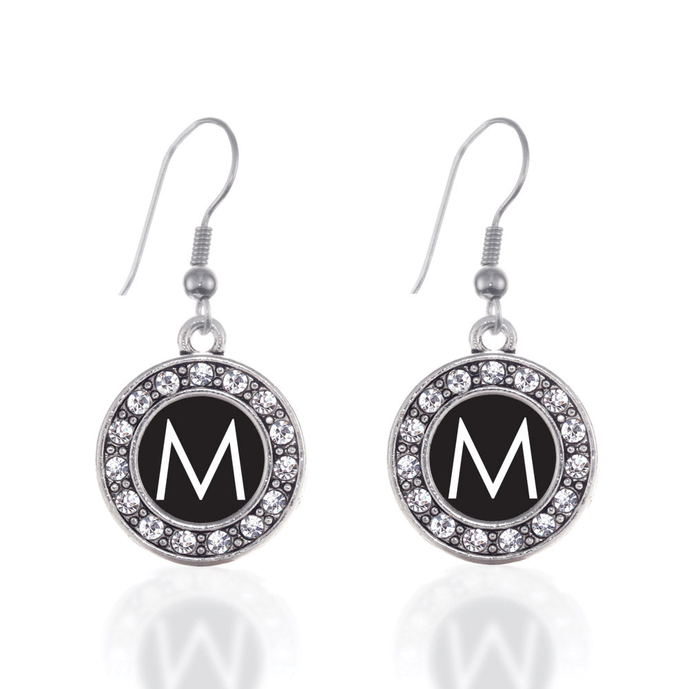 Silver My Initials - Letter M Circle Charm Dangle Earrings