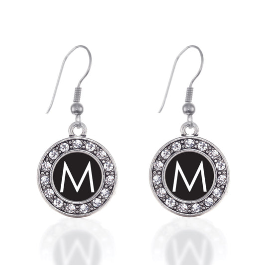 Silver My Initials - Letter M Circle Charm Dangle Earrings