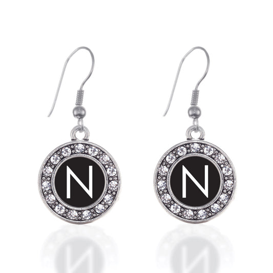 Silver My Initials - Letter N Circle Charm Dangle Earrings