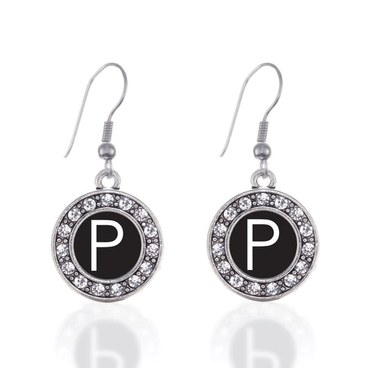 Silver My Initials - Letter P Circle Charm Dangle Earrings