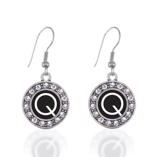 Silver My Initials - Letter Q Circle Charm Dangle Earrings