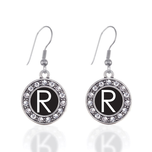 Silver My Initials - Letter R Circle Charm Dangle Earrings